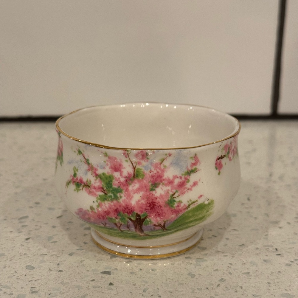 Royal Albert Blossom Time Open Sugar Bowl with Green and Pink Accents